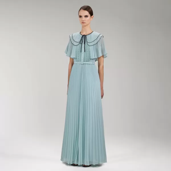 Dresses*Self-Portrait Green Chiffon Scallop Collar Maxi Dress