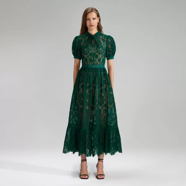 Dresses*Self-Portrait Green Guipure Lace Midi Dress