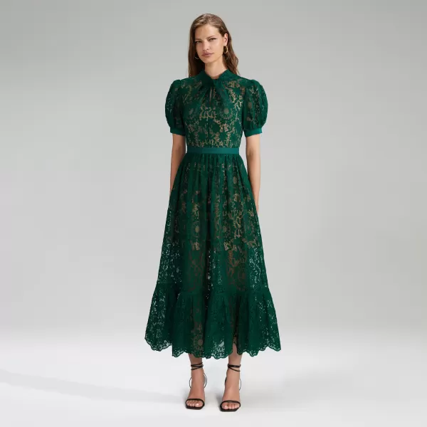 Dresses*Self-Portrait Green Guipure Lace Midi Dress