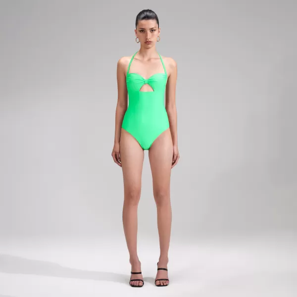 Swim & Resort*Self-Portrait Green Twist Front Swimsuit