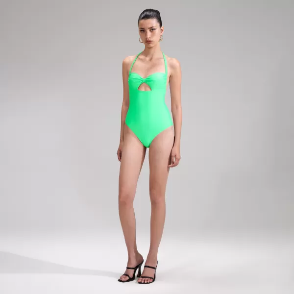 Swim & Resort*Self-Portrait Green Twist Front Swimsuit