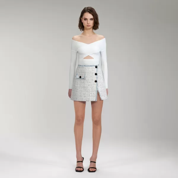 Bottoms*Self-Portrait Ivory Boucle Tailored Mini Skirt