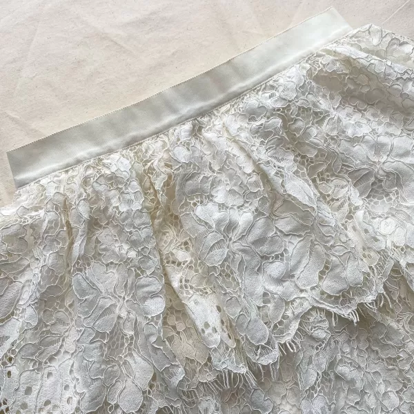 Bottoms*Self-Portrait Ivory Corded Lace Tiered Midi Skirt