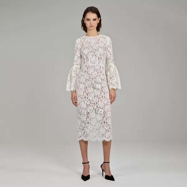 Dresses*Self-Portrait Ivory Cotton Lace Midi Dress