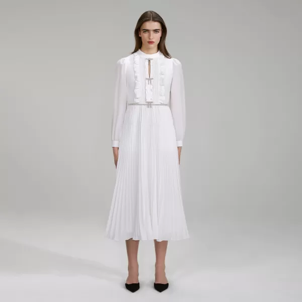 Dresses*Self-Portrait Ivory Ruffled Bib Midi Dress