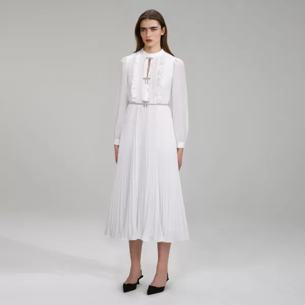 Dresses*Self-Portrait Ivory Ruffled Bib Midi Dress