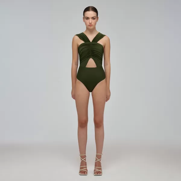 Swim & Resort*Self-Portrait Khaki Cut Out Swimsuit