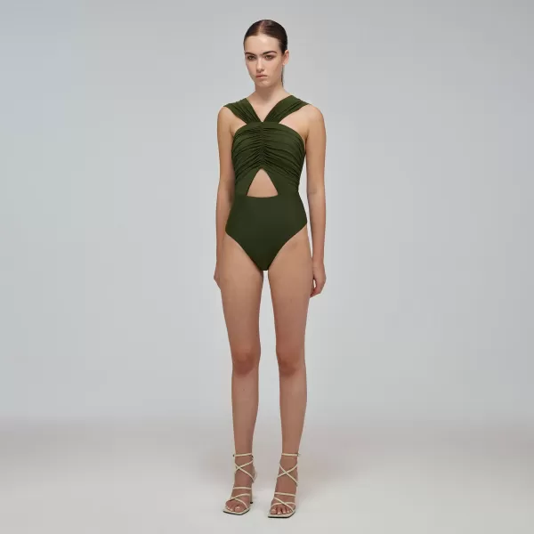 Swim & Resort*Self-Portrait Khaki Cut Out Swimsuit