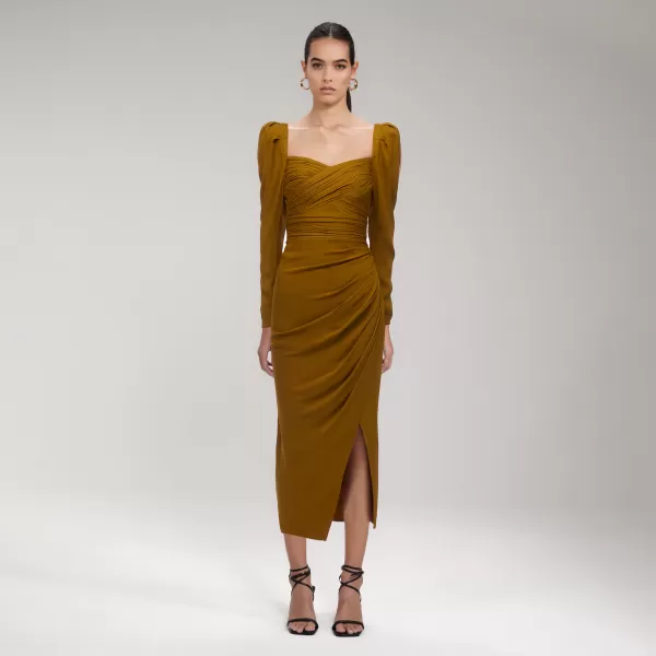 Dresses*Self-Portrait Khaki Iris Midi Dress Khaki Iris Midi Dress-Brown