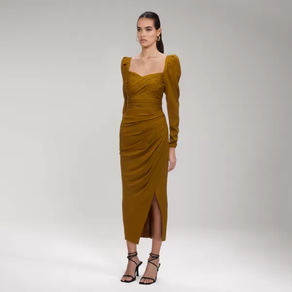 Dresses*Self-Portrait Khaki Iris Midi Dress Khaki Iris Midi Dress-Brown