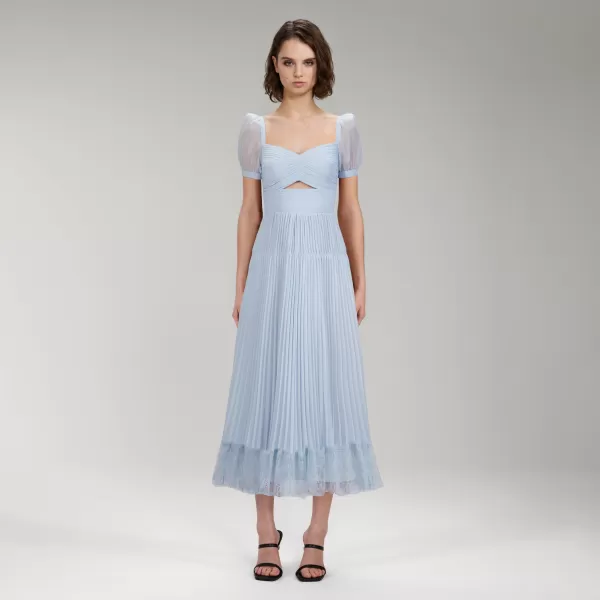 Dresses*Self-Portrait Light Blue Chiffon Cut Out Midi Dress