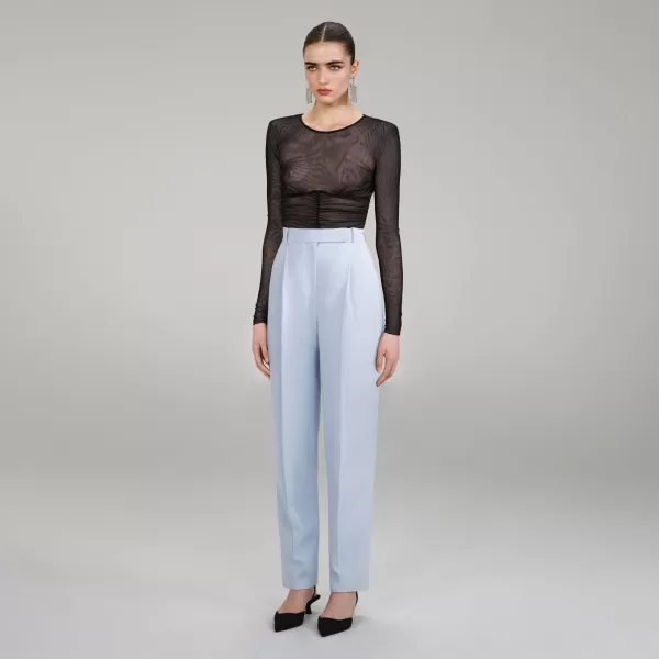 Bottoms*Self-Portrait Light Blue Crepe Trousers