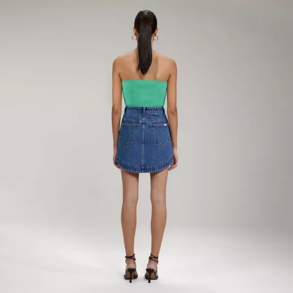 Bottoms*Self-Portrait Light Blue Denim Mini Skirt