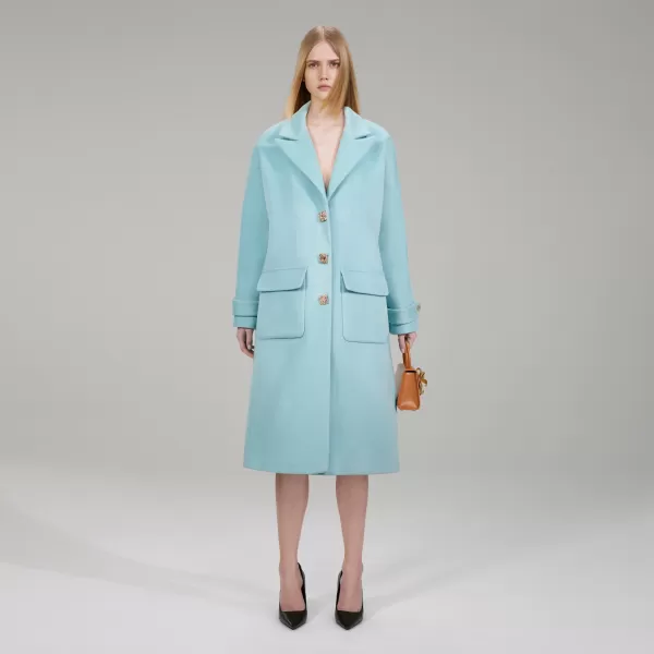 Outerwear*Self-Portrait Light Blue Wool Coat