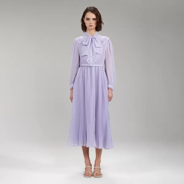 Dresses*Self-Portrait Lilac Broderie Collar Chiffon Midi Dress