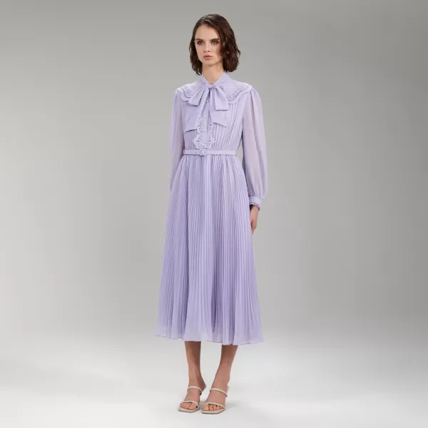 Dresses*Self-Portrait Lilac Broderie Collar Chiffon Midi Dress