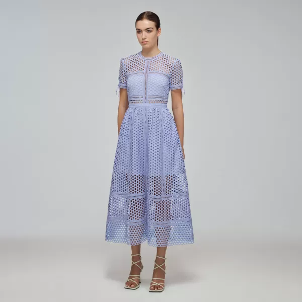 Dresses*Self-Portrait Lilac Guipure Lace Midi Dress