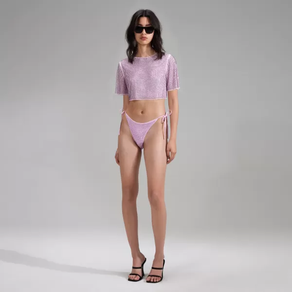 Tops*Self-Portrait Lilac Rhinestone Mesh Crop Top