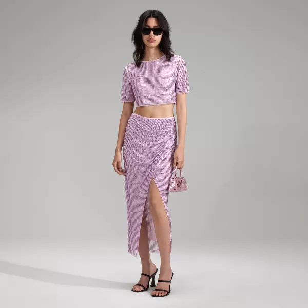 Swim & Resort*Self-Portrait Lilac Rhinestone Wrap Midi Skirt