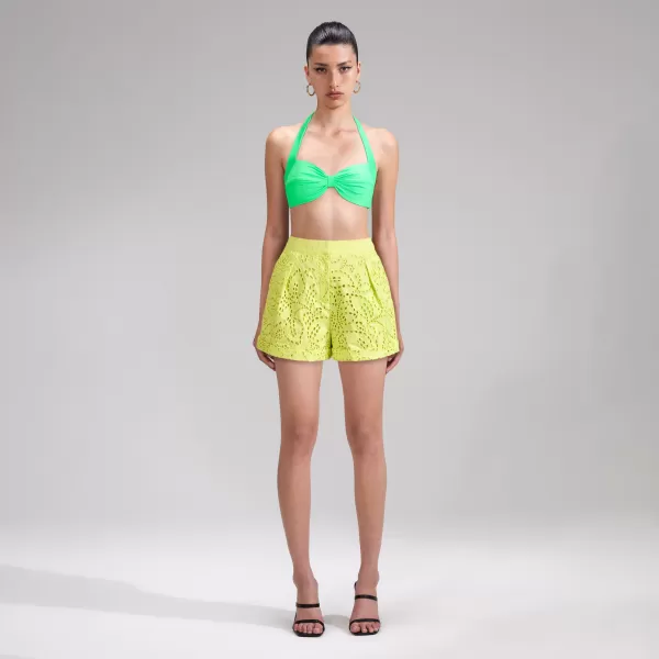 Bottoms*Self-Portrait Lime Broderie Shorts