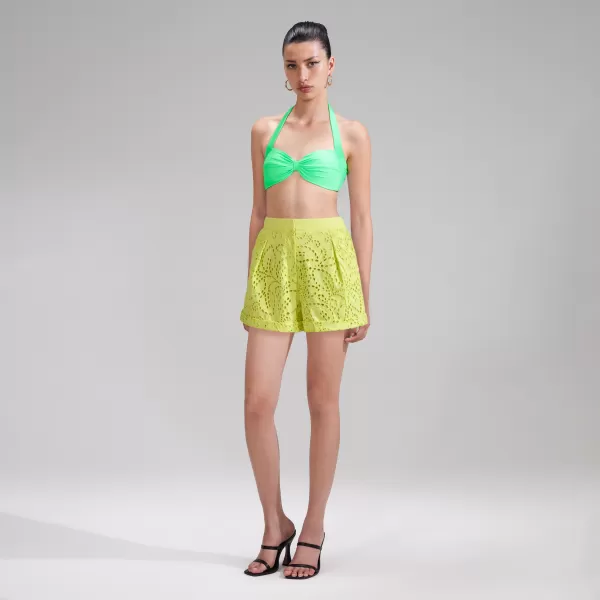 Bottoms*Self-Portrait Lime Broderie Shorts