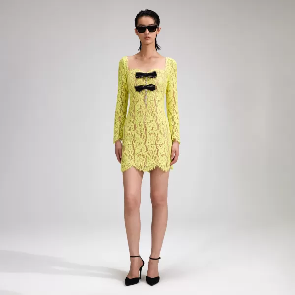 Dresses*Self-Portrait Lime Cord Lace Mini Dress With Bows