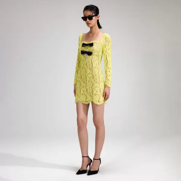 Dresses*Self-Portrait Lime Cord Lace Mini Dress With Bows