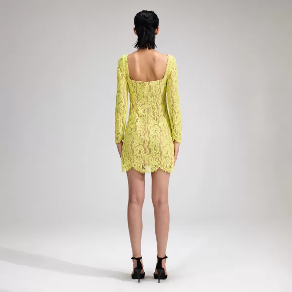 Dresses*Self-Portrait Lime Cord Lace Mini Dress With Bows