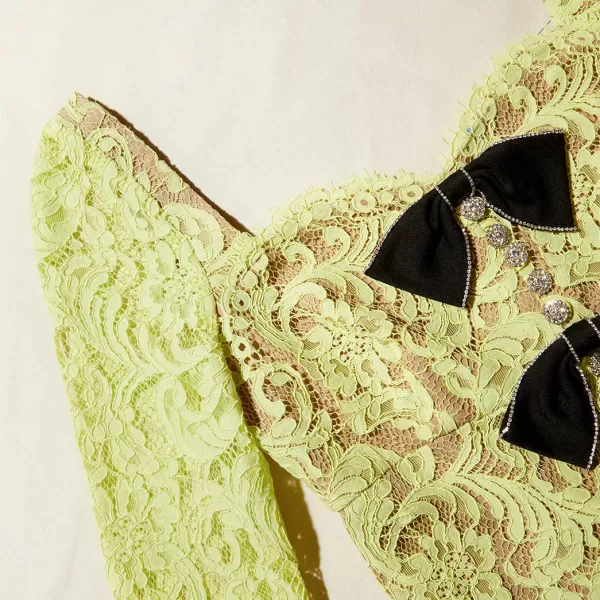 Dresses*Self-Portrait Lime Cord Lace Mini Dress With Bows