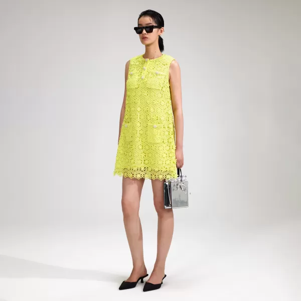 Dresses*Self-Portrait Lime Daisy Guipure Mini Dress