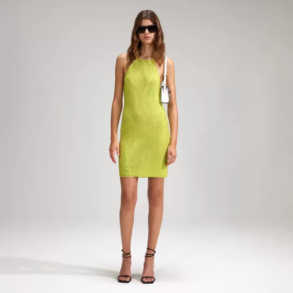 Dresses*Self-Portrait Lime Rhinestone Mesh Mini Dress