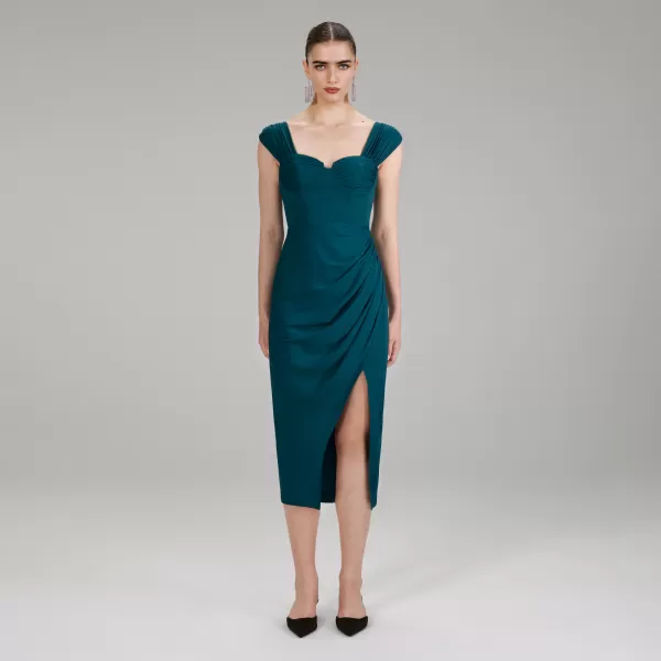 Dresses*Self-Portrait Midi Stretch Crepe Wrap Dress Midi Stretch Crepe Wrap Dress-Green