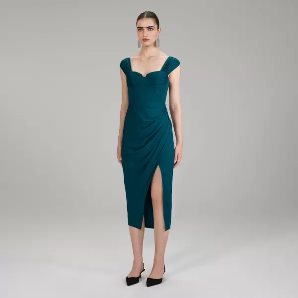 Dresses*Self-Portrait Midi Stretch Crepe Wrap Dress Midi Stretch Crepe Wrap Dress-Green