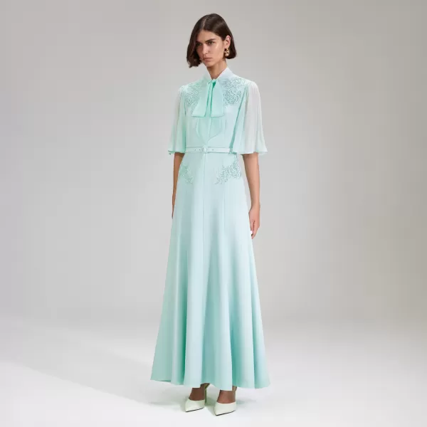 Dresses*Self-Portrait Mint Chiffon Crepe Maxi Dress