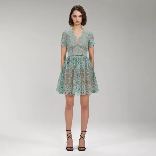 Dresses*Self-Portrait Mint Floral Guipure Lace Mini Dress