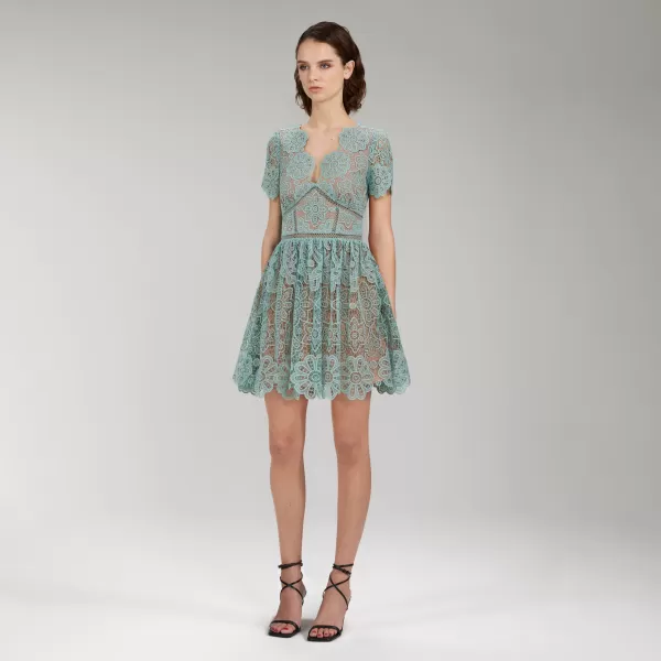 Dresses*Self-Portrait Mint Floral Guipure Lace Mini Dress