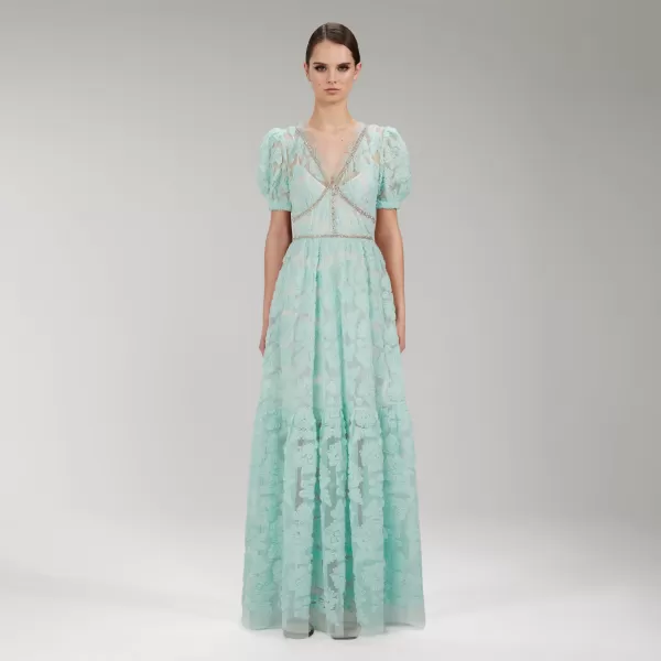 Dresses*Self-Portrait Mint Ribbon Lace Maxi Dress