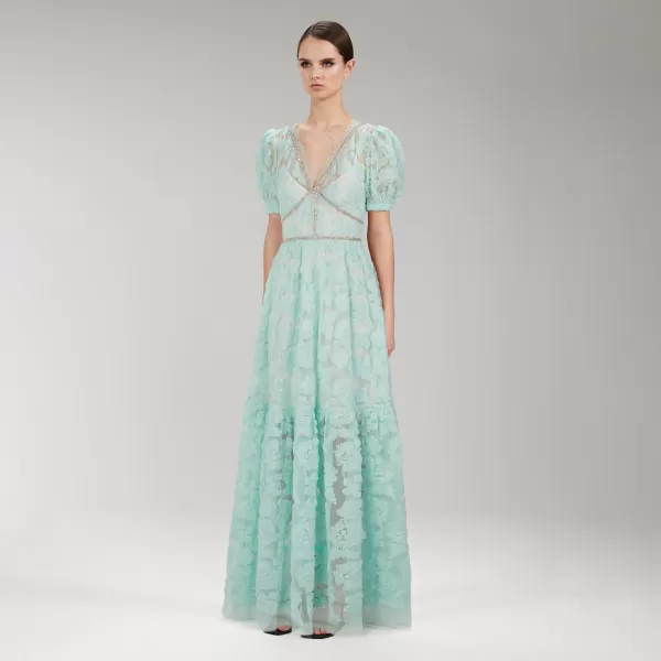 Dresses*Self-Portrait Mint Ribbon Lace Maxi Dress