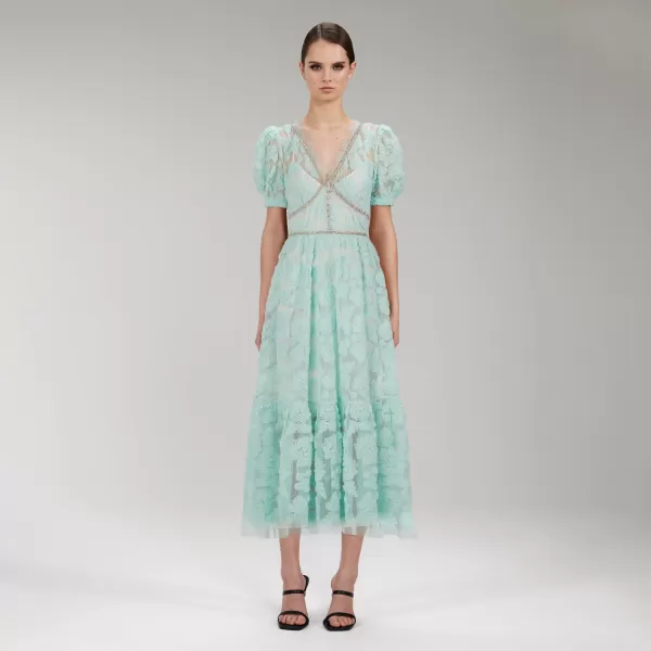 Dresses*Self-Portrait Mint Ribbon Lace Midi Dress