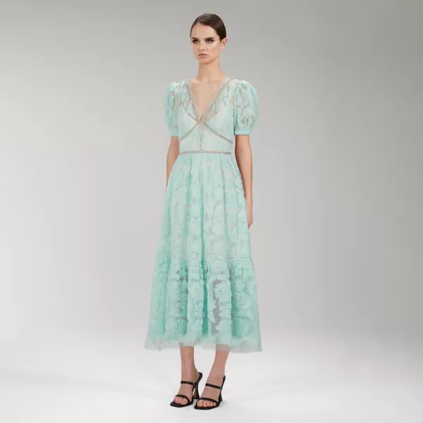 Dresses*Self-Portrait Mint Ribbon Lace Midi Dress