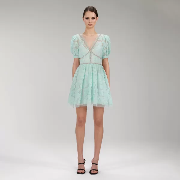 Dresses*Self-Portrait Mint Ribbon Lace Mini Dress