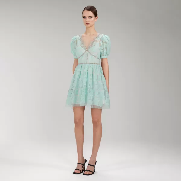 Dresses*Self-Portrait Mint Ribbon Lace Mini Dress