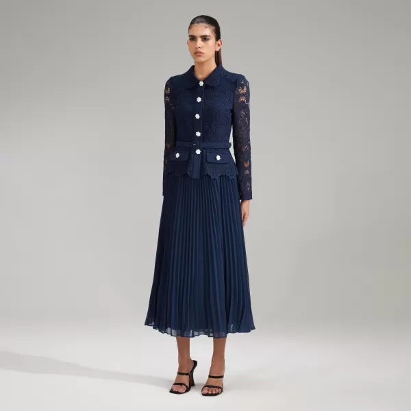 Dresses*Self-Portrait Navy Guipure Lace Midi Dress