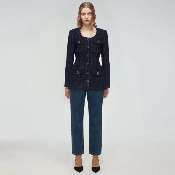 Outerwear*Self-Portrait Navy Metallic Boucle Jacket