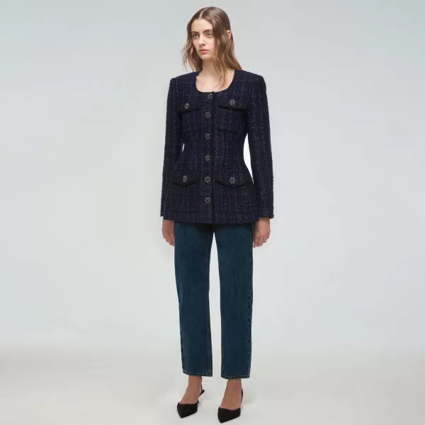 Outerwear*Self-Portrait Navy Metallic Boucle Jacket