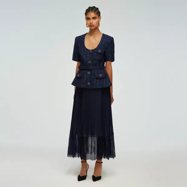 Dresses*Self-Portrait Navy Metallic Boucle Tailored Midi Dress