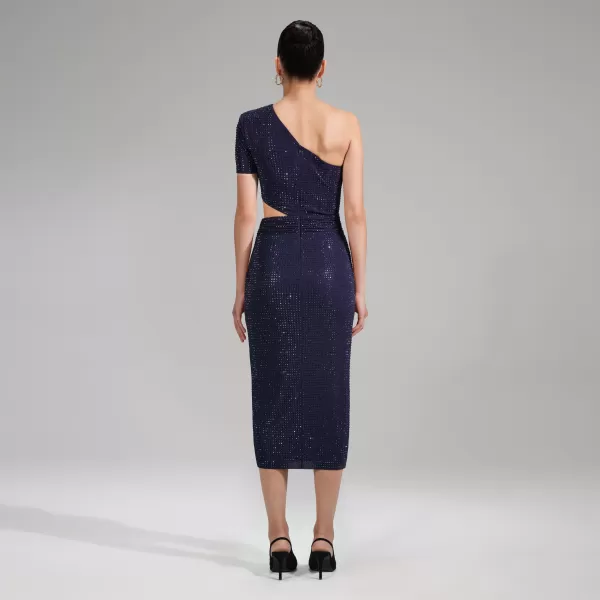 Dresses*Self-Portrait Navy Rhinestone Midi Dress