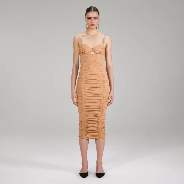 Dresses*Self-Portrait Nude Power Mesh Midi Dress