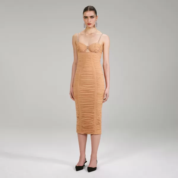 Dresses*Self-Portrait Nude Power Mesh Midi Dress