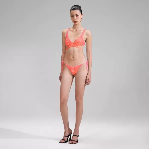 Swim & Resort*Self-Portrait Orange Rhinestone Tie Side Bikini Brief